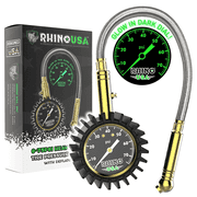 Rhino USA 75PSI Heavy Duty Tire Pressure Gauge - Certified ANSI B40.1 Accurate, Premium Braided Hose