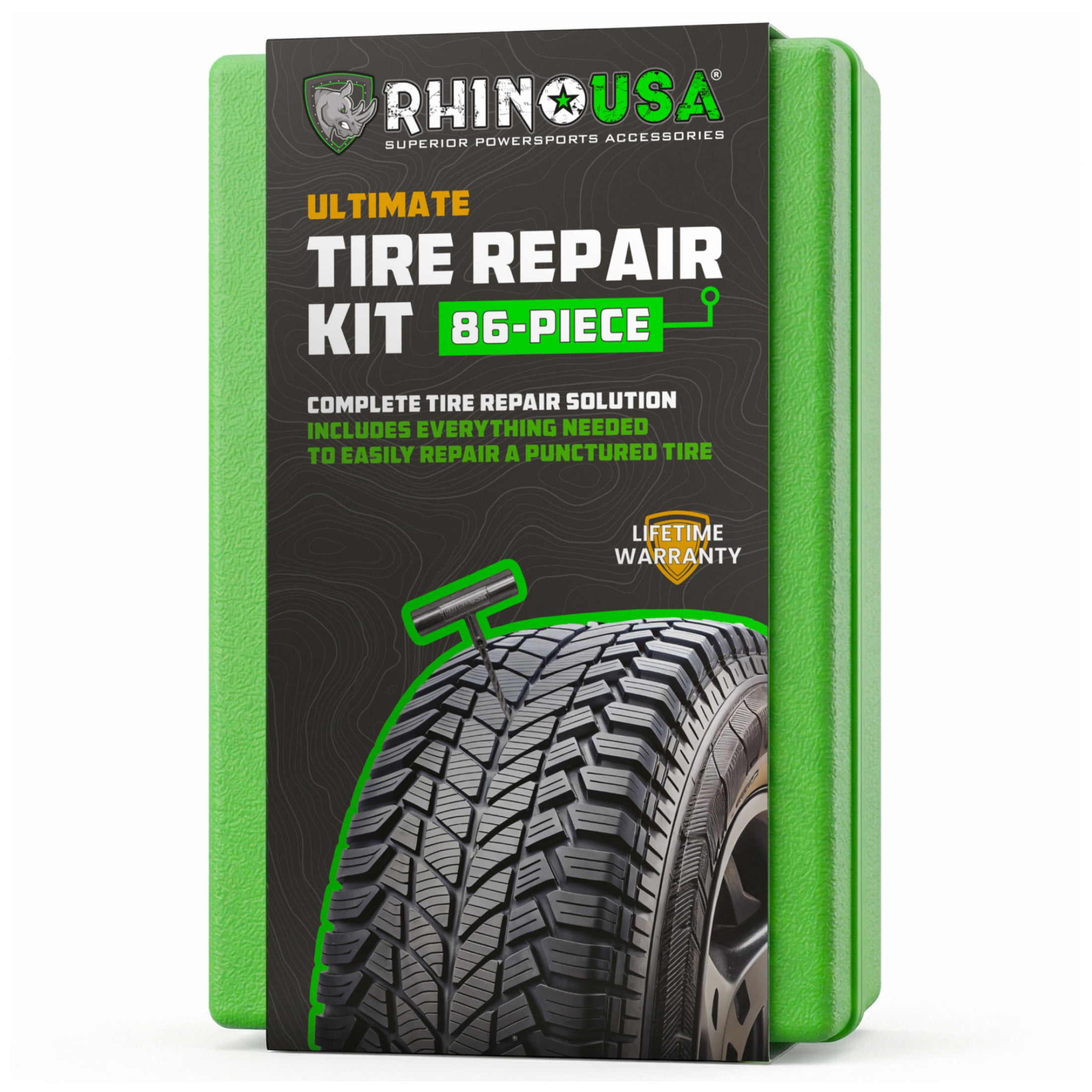 Rhino USA 86-Piece Tire Plug Repair Kit – Heavy Duty Flat and Puncture Repair for Cars, Motorcycles, ATVs, UTVs, RVs, Trailers, and Tractors.