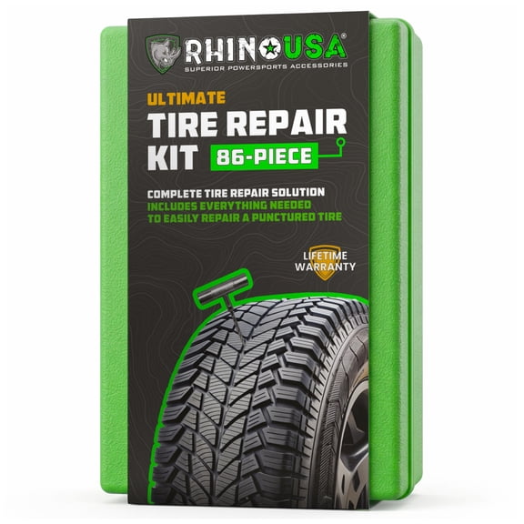 Rhino USA 86-Piece Tire Plug Repair Kit Heavy Duty Flat and Puncture Repair for Cars, Motorcycles, ATVs, UTVs, RVs, Trailers, and Tractors.