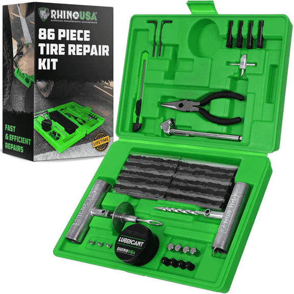 Rhino USA Tire Plug Repair Kit (86-Piece) Fix Punctures & Plug Flats - Flat Tire Puncture Repair Kit