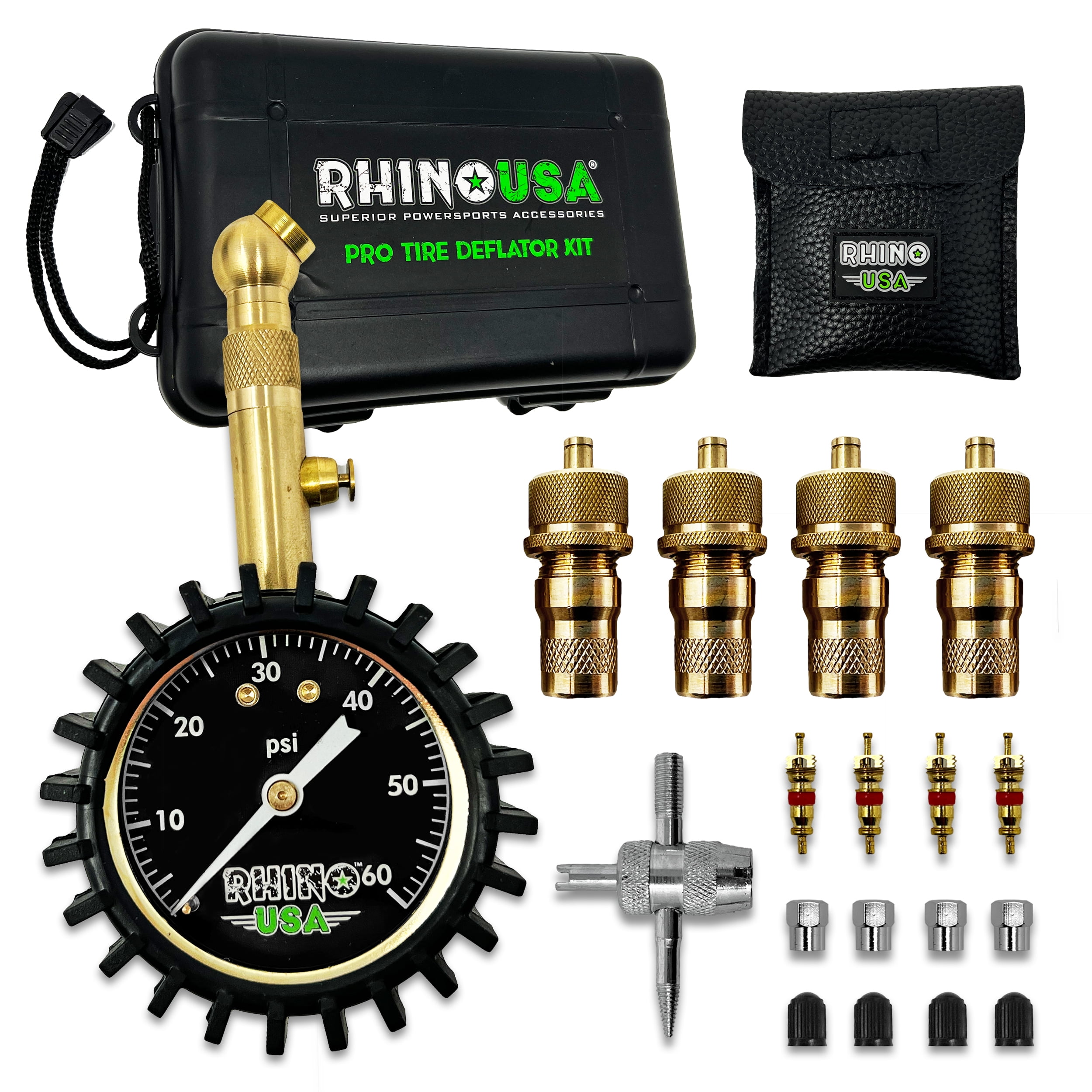 Rhino USA Adjustable Tire Deflators with Precision Automotive Gauge  (0-60PSI) 