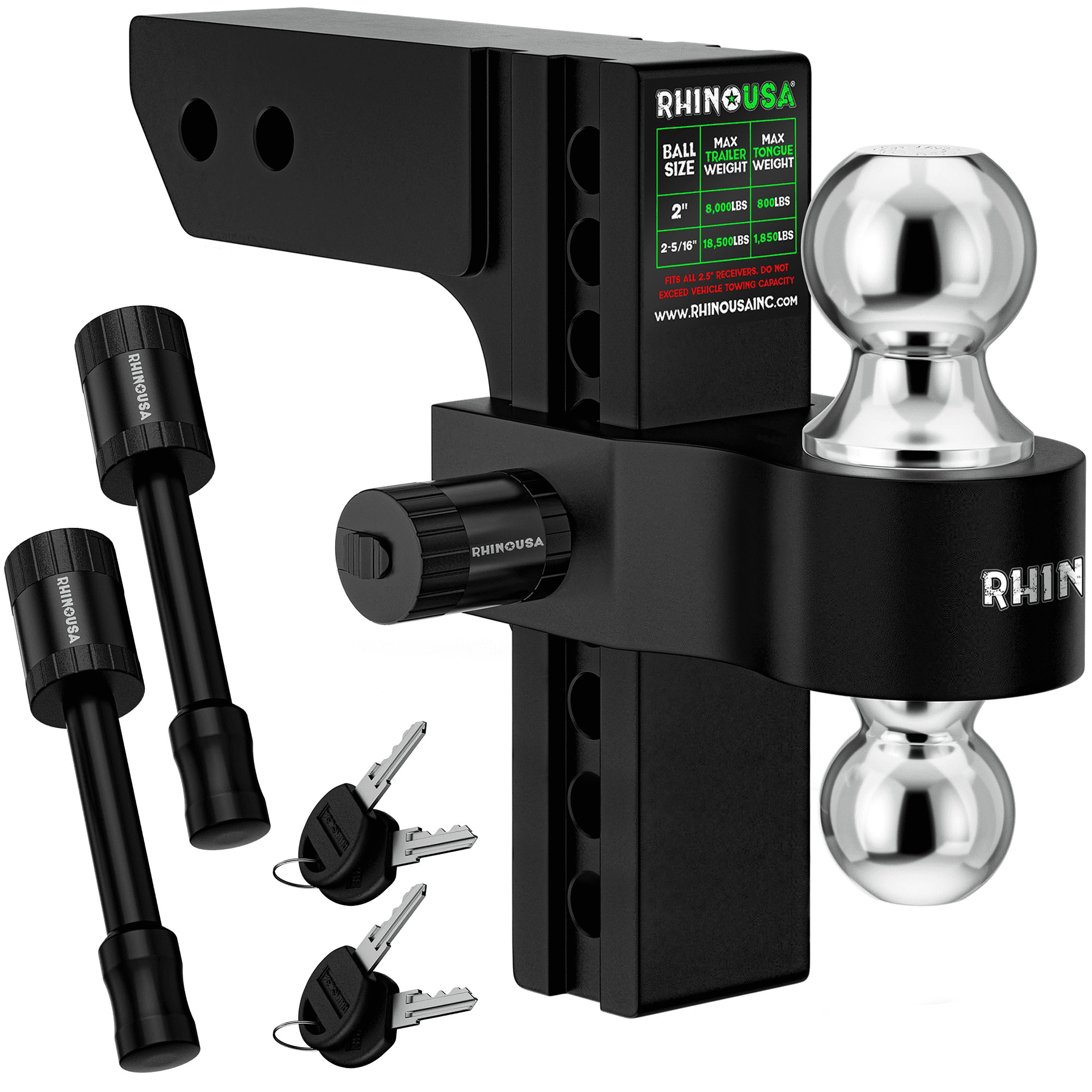 Rhino USA Adjustable Trailer Hitch (2-Inch Receiver) - Heavy Duty ...