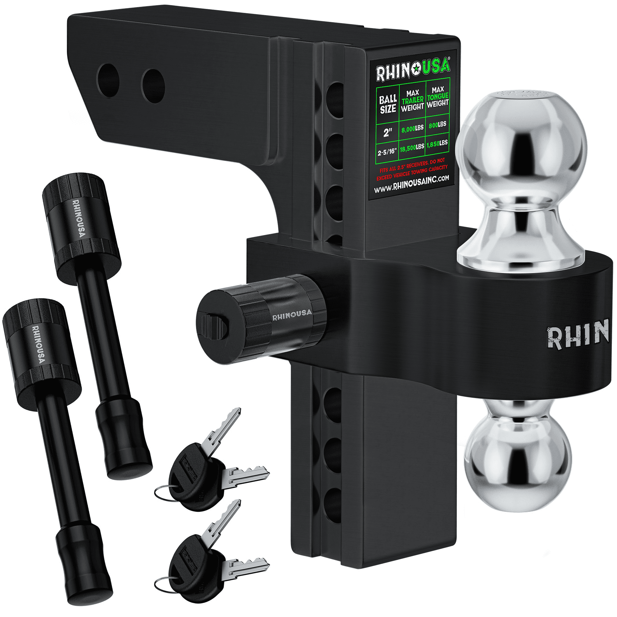 Rhino USA Adjustable Trailer Hitch (2-Inch Receiver) - Heavy Duty ...
