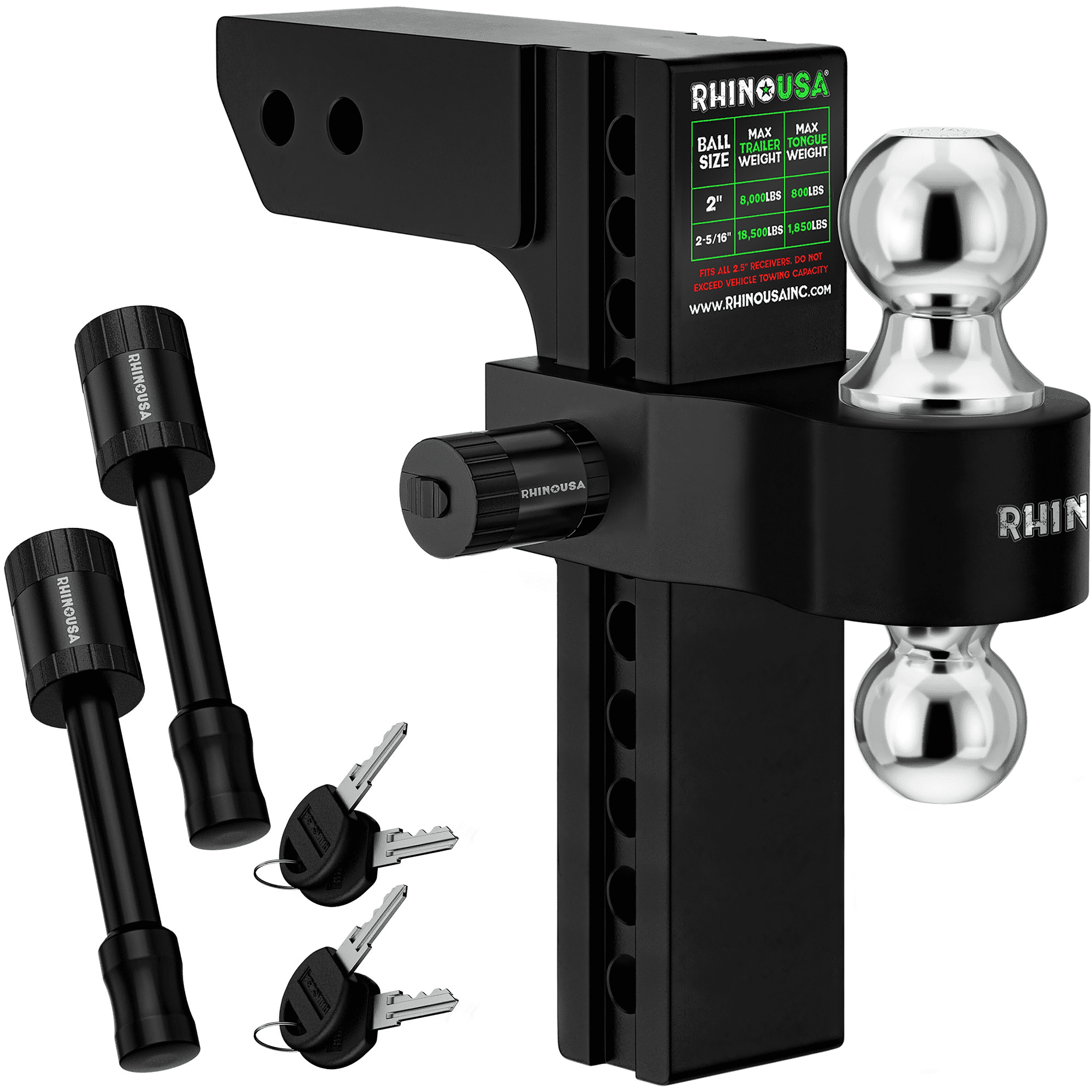 Rhino USA Adjustable Trailer Hitch (Fits 2.5-Inch Receiver)-Heavy Duty ...