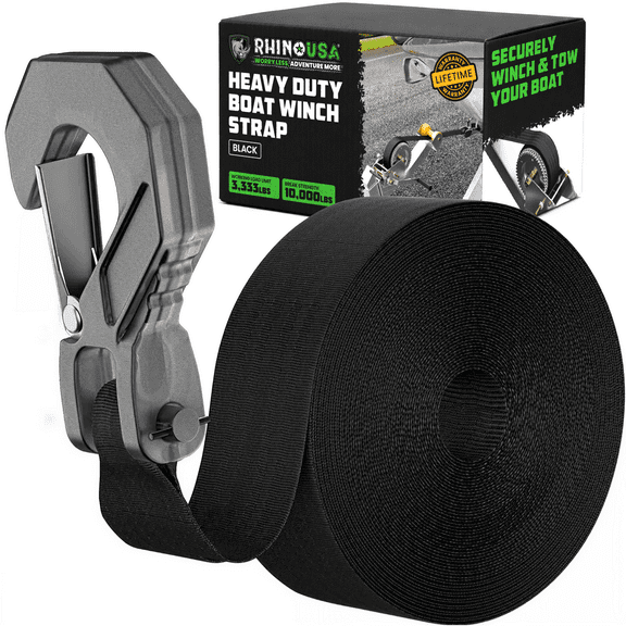 Rhino USA Boat Winch Strap with Safety Hook (2" x 20') 10,000lb Break Strength Trailer Winch Straps