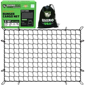 Rhino USA Double Thick Heavy Duty Bungee Cargo Net with 6 Metal Carabiners and Storage Bag