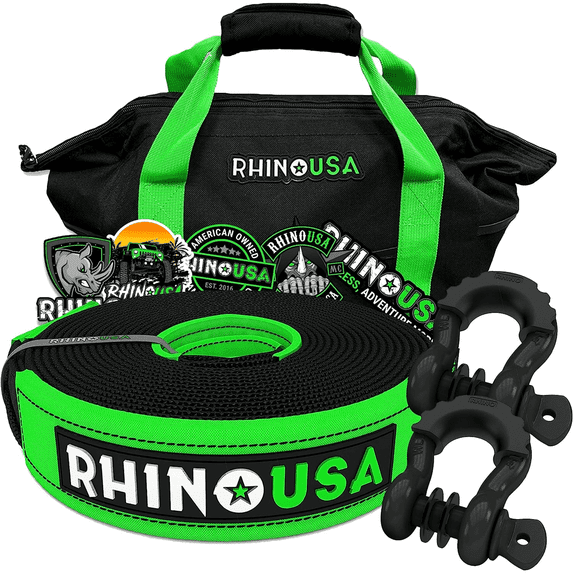 Rhino USA Combo Recovery Tow Strap (30ft) & D Ring Shackles - off-Road Vehicle Safety & Performance