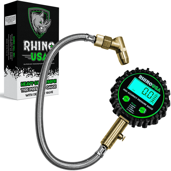 Rhino USA 250PSI Heavy Duty Digital Tire Pressure Gauge, ANSI B40.7 Accurate, Premium Braided Hose
