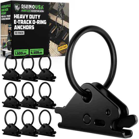 Rhino USA E-Track O-Ring Tie-Down Anchors 10pk Ultimate E-Track Accessories for Motorcycles, Cargo, Trailers & Vans Powdercoat Black