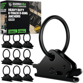 Rhino USA E-Track O-Ring Tie-Down Anchors 10pk Ultimate E-Track Accessories for Motorcycles, Cargo, Trailers & Vans Powdercoat Black