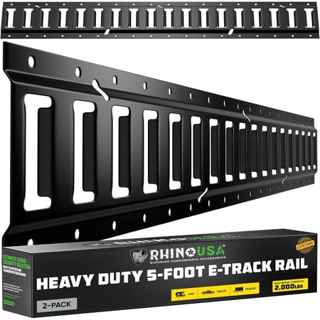 Rhino USA E Track Rail 5' (2 Pack) Used for Trailers, Vans, Garages & More - Ultimate E-Track Rails System for Quick & Easy Cargo Management - Galvanized Steel - Up to 2,000lbs Load Limit