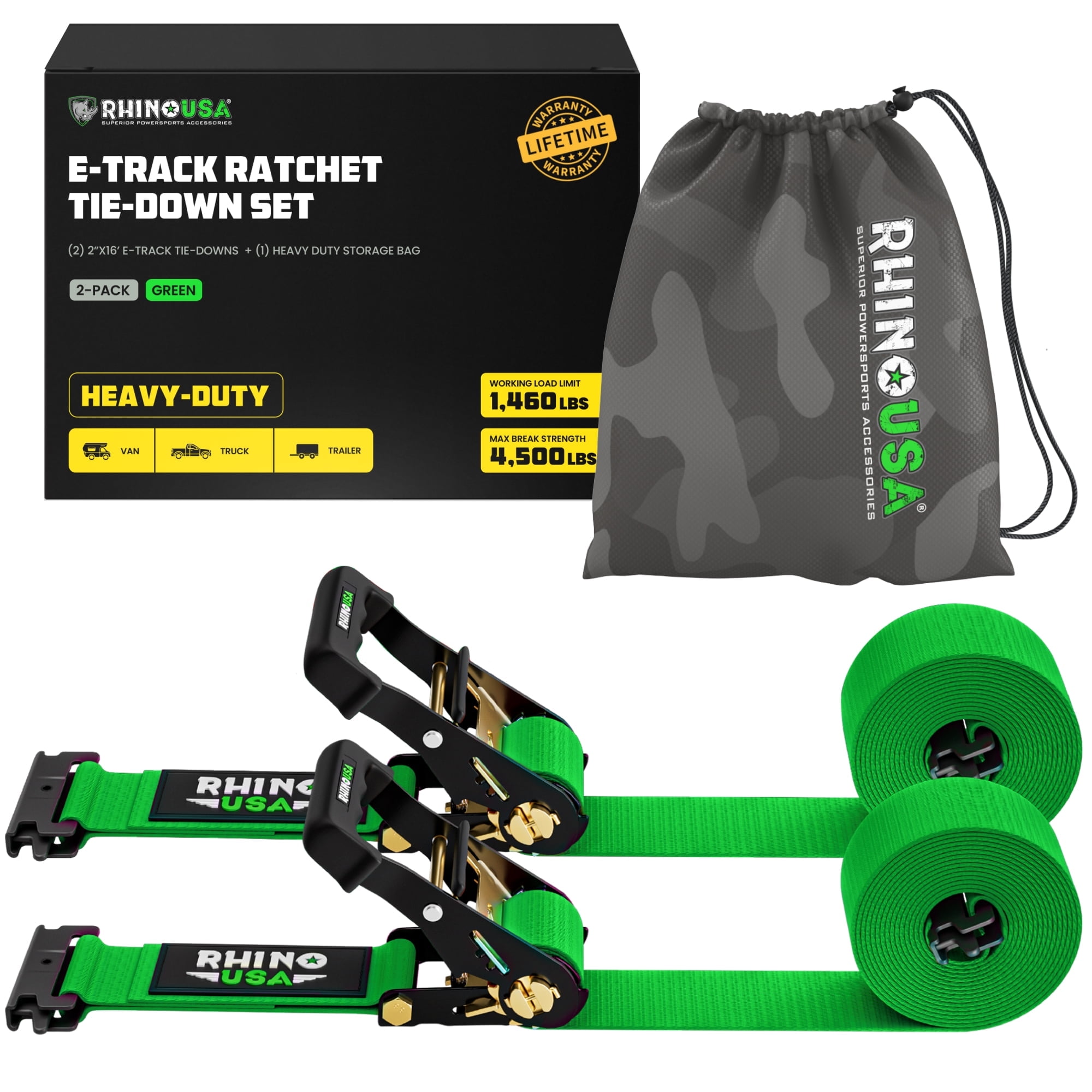 Walmart Black Friday Deals 2025 - Rhino USA E Track Ratchet Tie Down Straps (4,500lb Break Strength) - w/ (2) Premium 2" x 16' eTrack Tie Down