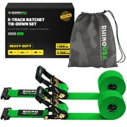 Rhino USA E Track Ratchet Tie Down Straps 4,500lb Break Strength - w/ 2 Premium 2" x 16 eTrack Tie Down
