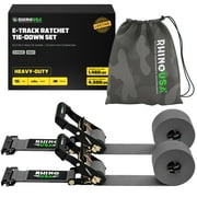 Rhino USA E Track Ratchet Tie Down Straps (4,500lb Break Strength) - Includes (2) Premium 2" x 16' eTrack Tie Downs - Ultimate Heavy Duty eTrack Cargo Strap System for Trailer, Truck, Motorcycle