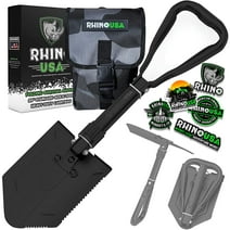 Rhino USA Folding Survival Shovel with Pick - Durable Carbon Steel Handle