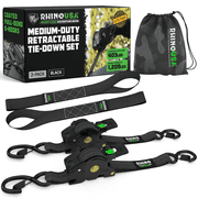 Rhino USA 1" x 10' Retractable Ratchet Straps 1,209lb Break Strength (Black 2-Pack)