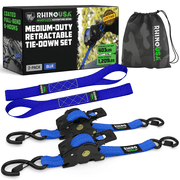 Rhino USA 1" x 10' Retractable Ratchet Straps 1,209lb Break Strength (Blue 2-Pack)