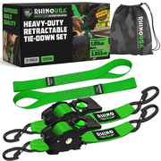 Rhino USA Heavy Duty 2 x 10 Retractable Ratchet Straps 3,033lb Break Strength Green 2-Pack