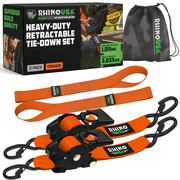 Rhino USA Heavy Duty 2" x 10 Retractable Ratchet Straps 3,033lb Break Strength Orange 2-Pack