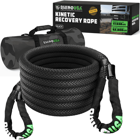 Rhino USA Kinetic Recovery Tow Rope (1.25" x30') Heavy Duty Offroad Snatch Strap for Diesel Truck, Tractor, Heavy Equipment - Ultimate Elastic Straps Towing Gear - Backed for Life!