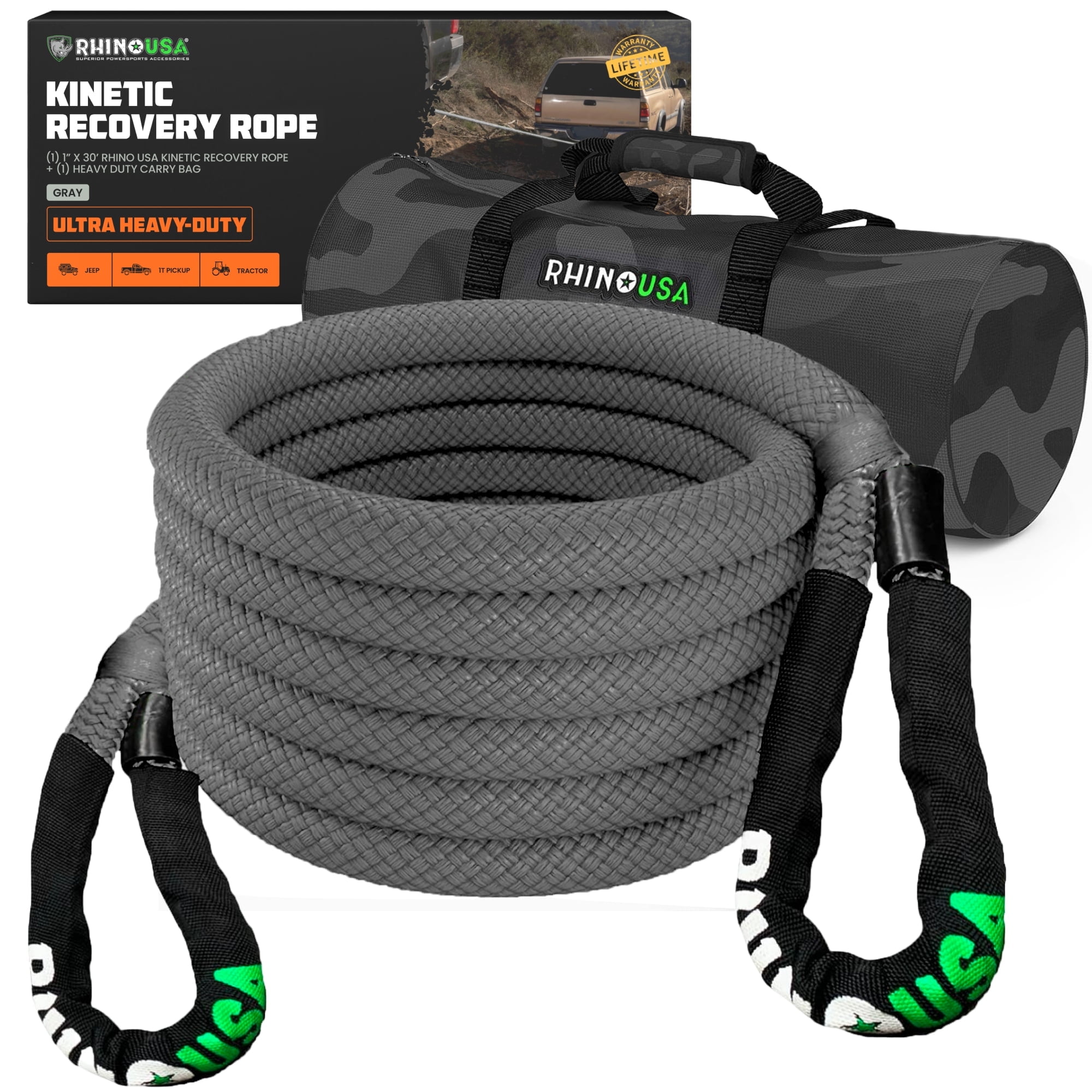 Rhino USA Kinetic Energy Recovery Tow Rope for Pulling Auto (1in x Rhino USA Kinetic Energy Recovery Tow Rope for Pulling Auto (1in x