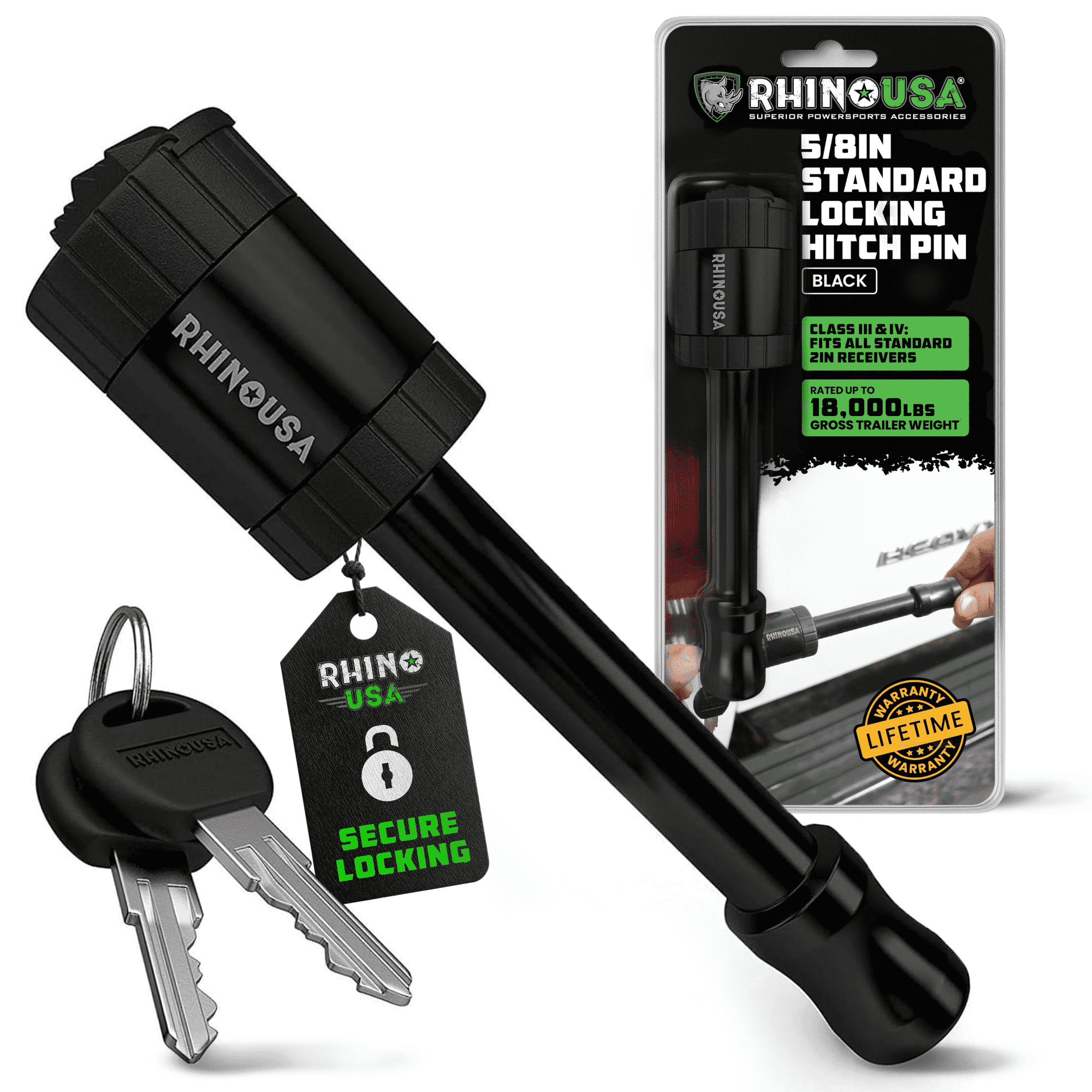 Rhino USA Trailer Hitch Pin (2.5 Inch) Patented 5/8" Locking Receiver Hitch Pins for Class V Hitches