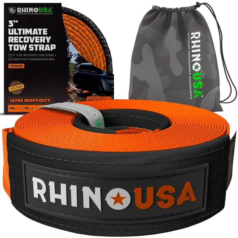 Rhino USA - - Rhino USA Kinetic Rope Recovery Kit (7/8in X 30ft) - Heavy Duty Offroad Snatch Strap - Includes 2 Soft Shackle For UTV, ATV, Truck, Car, Jeep, Tractor