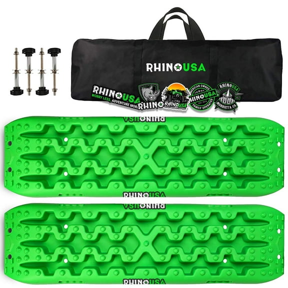 Rhino USA Recovery Traction Boards (Green) - Ultimate Offroad Tracks Board for 4x4 Vehicles - Best Off-Road Accessories for Sand, Mud & Snow - Heavy Duty Zipper Carry Bag Included