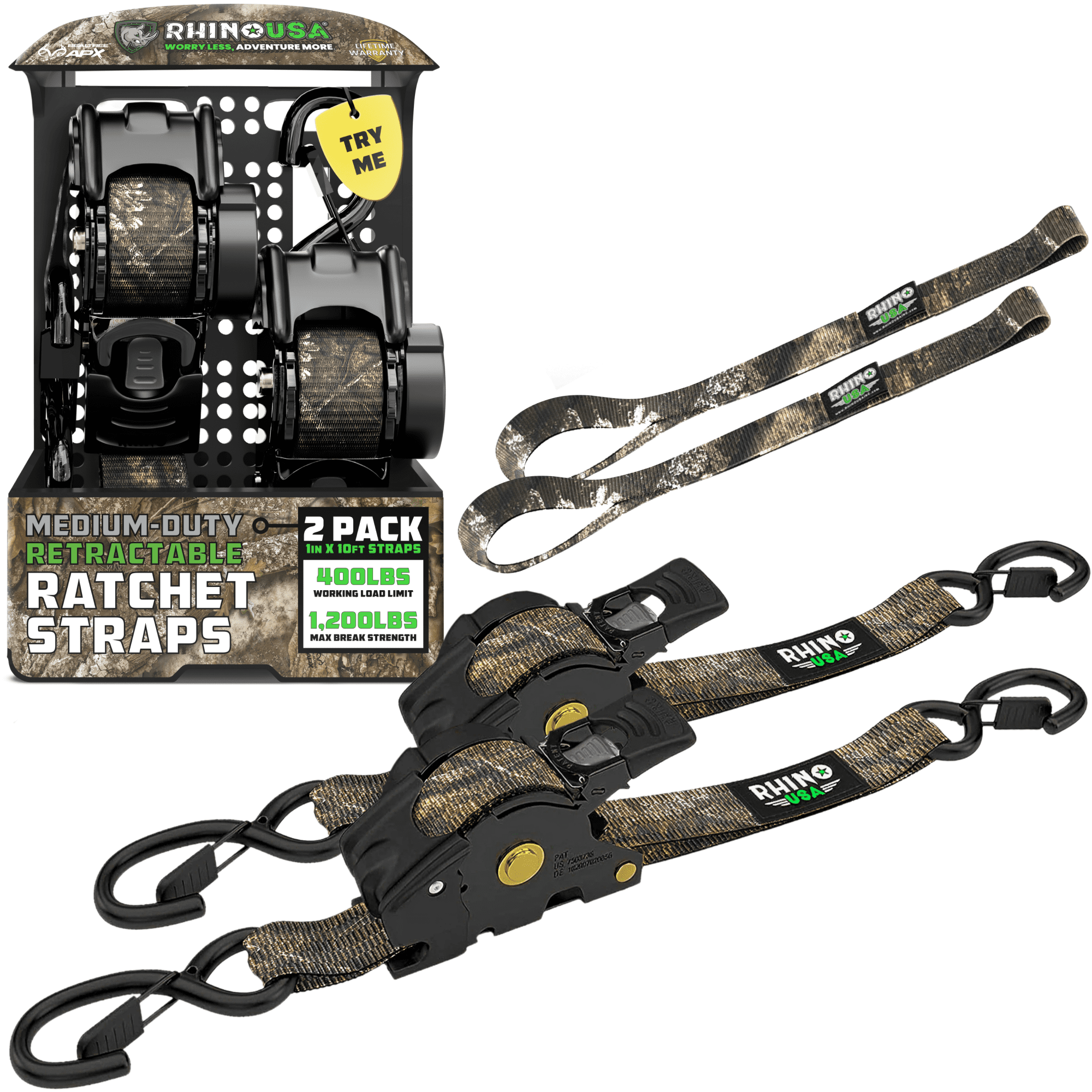 Rhino Camo Retractable Ratchet Straps