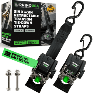 Rhino USA Heavy Duty 2" x 43" Retractable Transom Tie-Down Strap (2 Pc) - 1,800 lb Max Break Strength