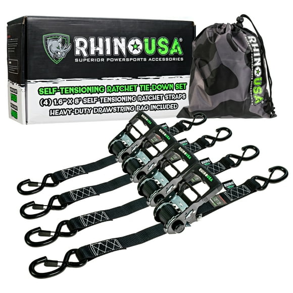 Pack of 4 Silver 2200 lb 15 Ft Break Strength Motorcycle and Truck Tie Downs