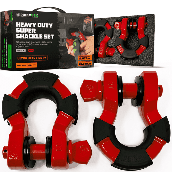 Rhino USA Super D Ring Shackle - 70,548lb Break Strength - 3/4" Clevis Shackle w/ 7/8 Pin (Red 2pc)