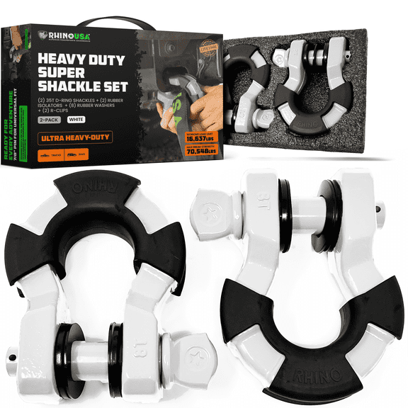 Rhino USA Super D Ring Shackle - 70,548lb Break Strength - 3/4" Clevis Shackle w/ 7/8 Pin (White 2pc)