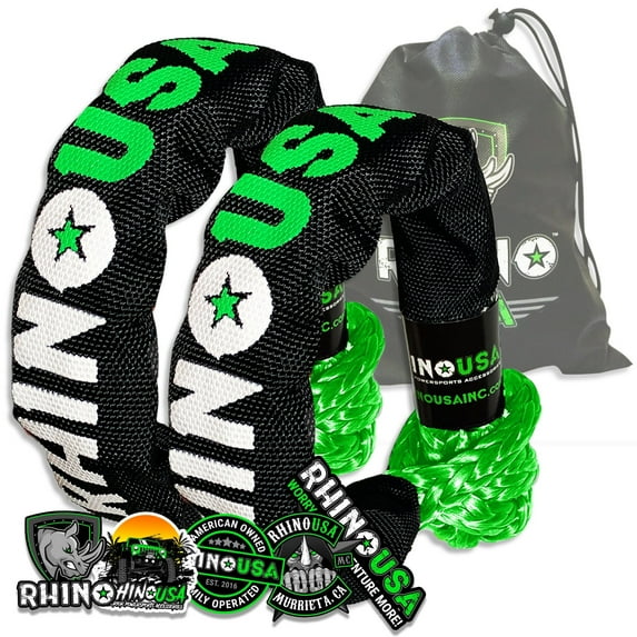 Rhino USA Synthetic Soft Shackle Rope - 44,050lb Guaranteed Max Break Strength Recovery Offroad Tow Shackles (7/16'" 2-Pack Green)