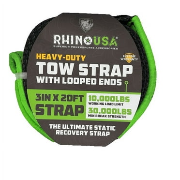 Rhino USA Tow Strap 3in x 20ft, 1 Count per Pack – Heavy Duty Recovery Strap for Towing
