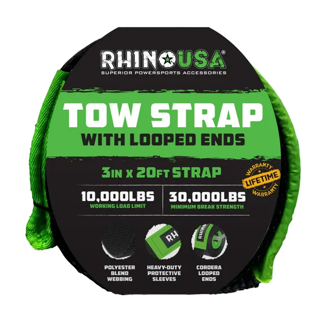 Rhino USA Tow Strap 3in x 20ft, Black