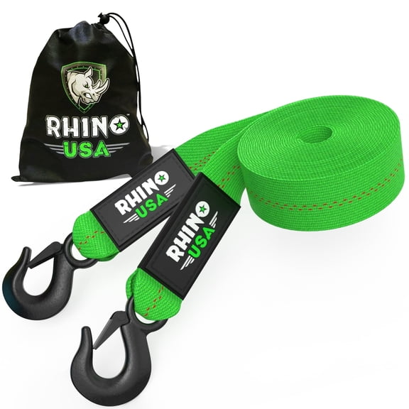 Rhino USA Tow Strap with Hooks (2" x 20') Lab Inspected (10,321lbs Break Strength) Heavy Duty