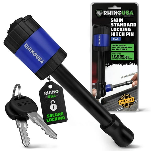 Rhino USA Trailer Hitch Pin (2 in) 5/8" Locking Receiver Hitch Pins for Class III IV Hitches - Blue
