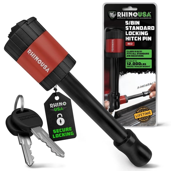 Rhino USA Trailer Hitch Pin (2 in) 5/8" Locking Receiver Hitch Pins for Class III IV Hitches - Red