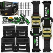 Rhino USA Wheel Chock Tie Down Kit 4,500lb Break Strength 2 Tire Ratchet Straps 4 Chocks - Black