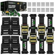 Rhino USA Wheel Chock Tie Down Kit 4,500lb Break Strength 4 Tire Ratchet Straps 8 Chocks - Black