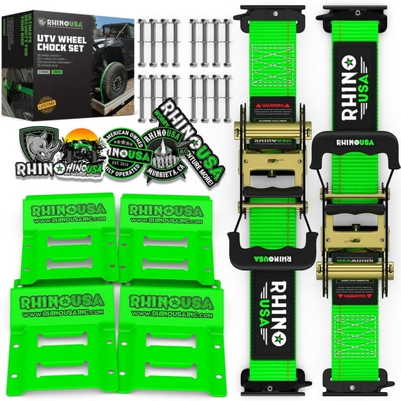 Rhino USA Wheel Chock Tie Down Kit (4,500lb Break Strength) Heavy Duty Trailer Tire Straps System