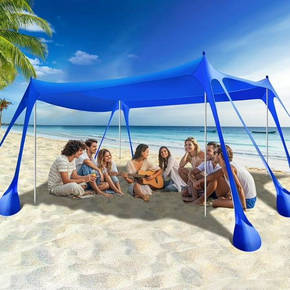 Rhino Valley Beach Tent Sun Shelter, Beach Canopy Tent Sun Shade UPF50+ Protection with 8 Sandbags 4 Stability Poles, Outdoor Beach Shade Canopy for Beach, Camping, Fishing, 10 * 13FT, Indigo