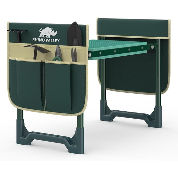Rhino Valley Garden Kneeler and Seat, Heavy Duty 2 in 1 Gardening Stool with 2 Tool Side Bags, Foldable Gardening Bench to Relieve Knee & Back Pain, Garden Chair Gifts for Women, Seniors