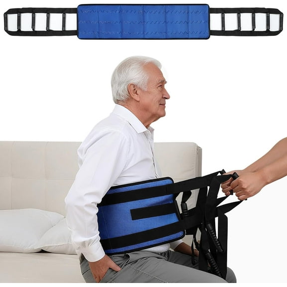 Rhino Valley Transfer Sling, Gait Belt with 10 Padded Handles, Non-Slip Nursing Transfer Belt, Safety Standing and Lifting Aid for Disabled, Elderly, Seniors, Injured, Blue+Black