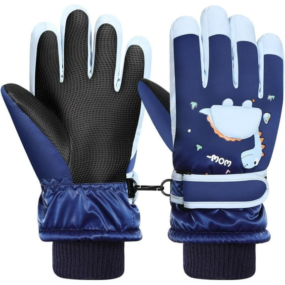 Rhino Valley Snow Gloves for Kids, Winter Toddler Waterproof Ski Mittens, Warm Gloves with Hook and Loop, Boy/Girls Bear Snow Gloves for Outdoor Skiing Snowboarding