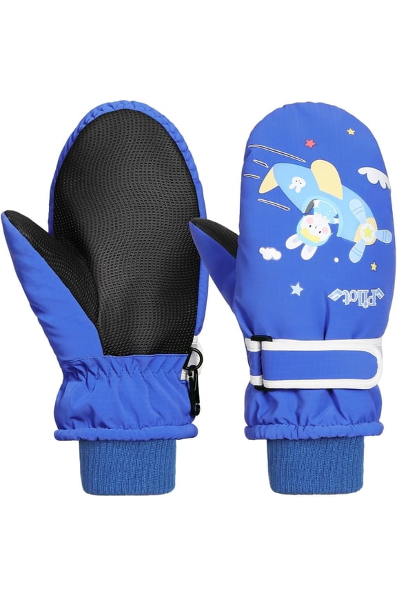 Snow Mittens for Kids, Waterproof Toddler Ski Gloves, Warm Winter Mittens with Adjustable Magic Tape,Snow Gloves for Outdoor Skiing Snowboarding (Blue, S)