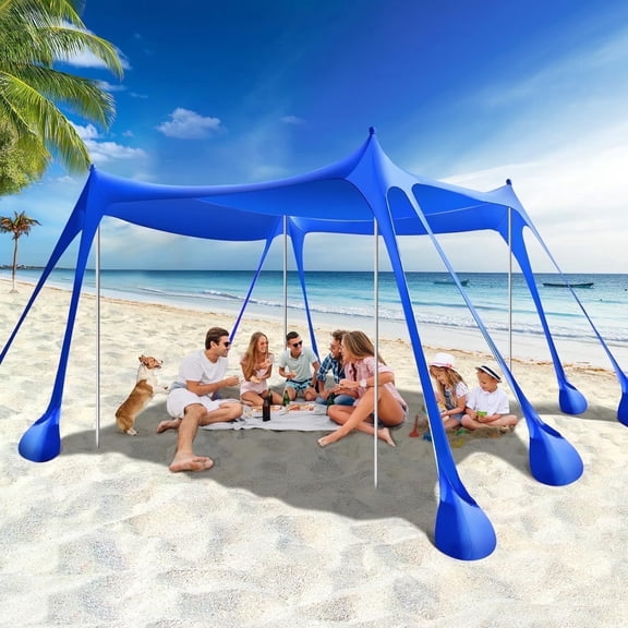 Rhino Valley Beach Tent Sun Shelter, Canopy Tent Sun Shade UPF50+ Protection with 8 Sandbags 4 Stability Poles, Outdoor Shade Canopy for Camping, Fishing,Indigo