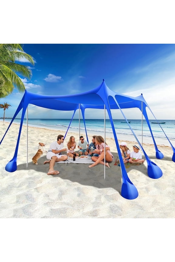Beach Tent Sun Shelter, Canopy Tent Sun Shade UPF50+ Protection with 8 Sandbags 4 Stability Poles, Outdoor Shade Canopy for Camping, Fishing,Indigo