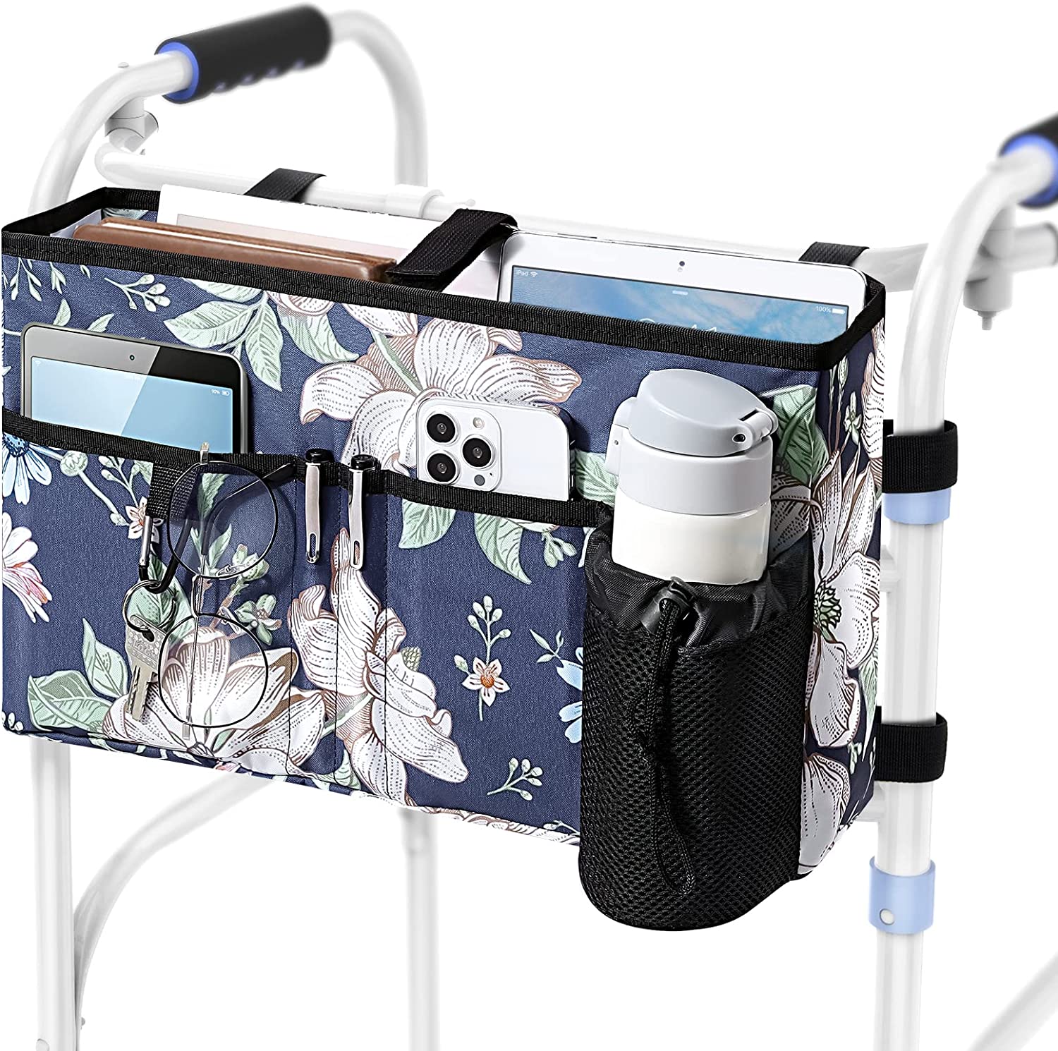 HealthSmart Universal Walker Storage Basket with Insert Tray and Cup